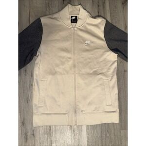 Nike Men's Full Zip Track Jacket Beige w/ Dark Gray‎ Sleeves Size L
